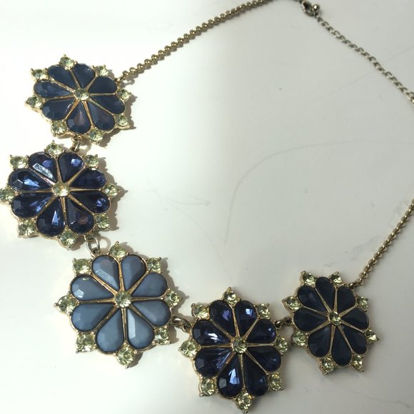 💙💚Goldtone/Blue/Lt. Green Statement Necklace💚💙 - Picture 4 of 4